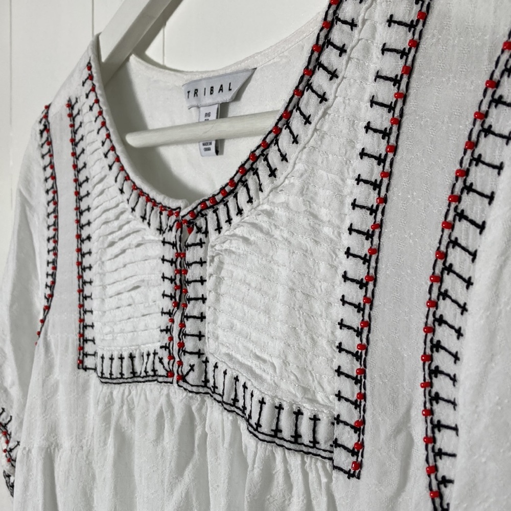 Beaded, Embroidered White Cotton Shirt - Picture 4 of 6